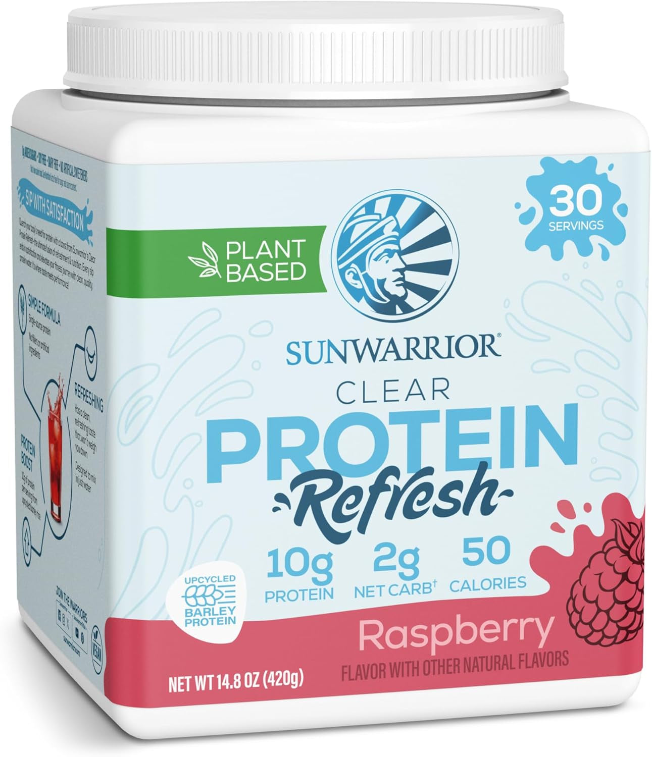 Clear Protein Powder Plant-Based Water Mix, Vegan and Refreshing Protein and Hydration Supplement 10G per Serving Raspberry Flavored 420G Tub 30 Servings