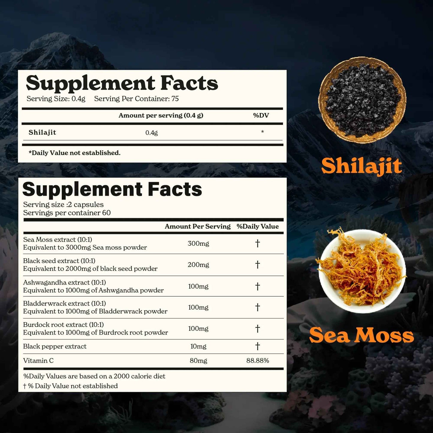 Himalayan Shilajit Sea Moss, Ashwagandha, Black Pepper