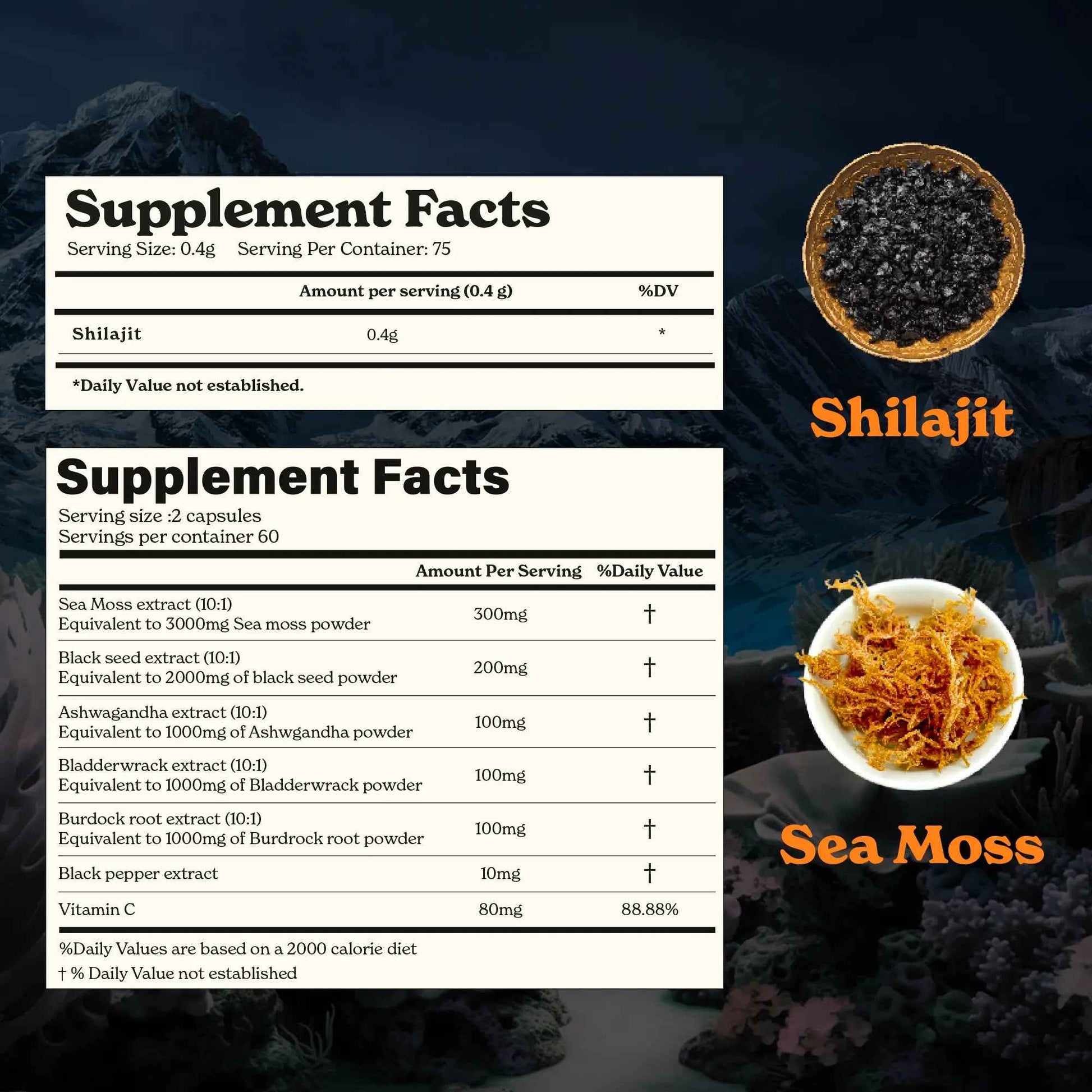 Himalayan Shilajit Sea Moss, Ashwagandha, Black Pepper